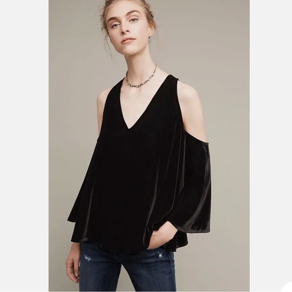 Tracy Reese Black Velvet Wide Sleeve Top - Picture 1 of 5